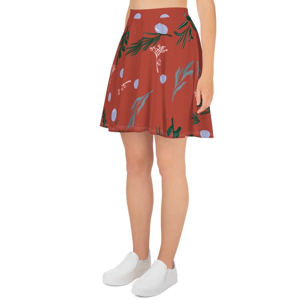 Women's skater skirt, Rust color skirt, Leaf pattern skater skirt, Cut & sew sublimation skirt, skater skirt for summer and spring - PratSN