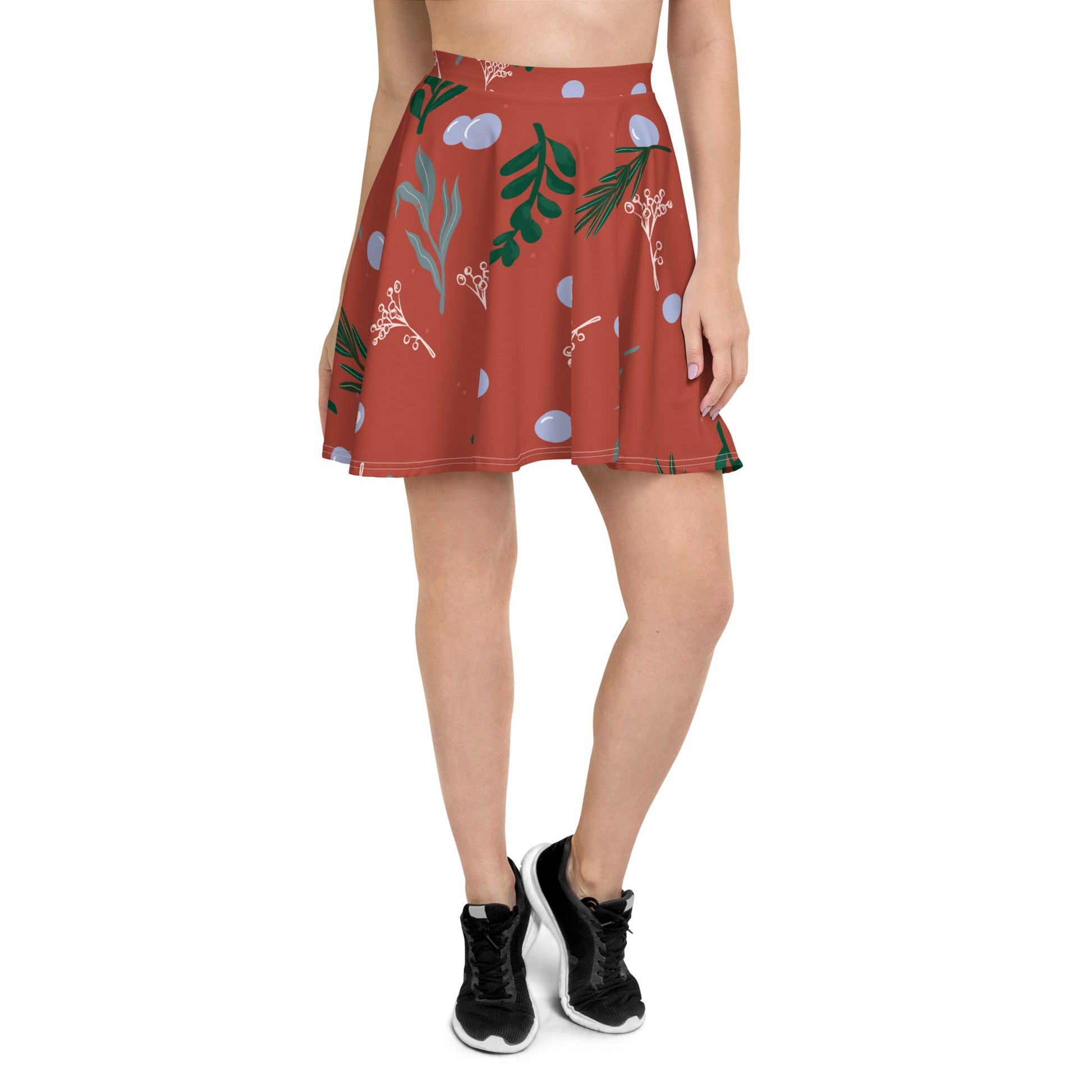 Women's skater skirt, Rust color skirt, Leaf pattern skater skirt, Cut & sew sublimation skirt, skater skirt for summer and spring - PratSN