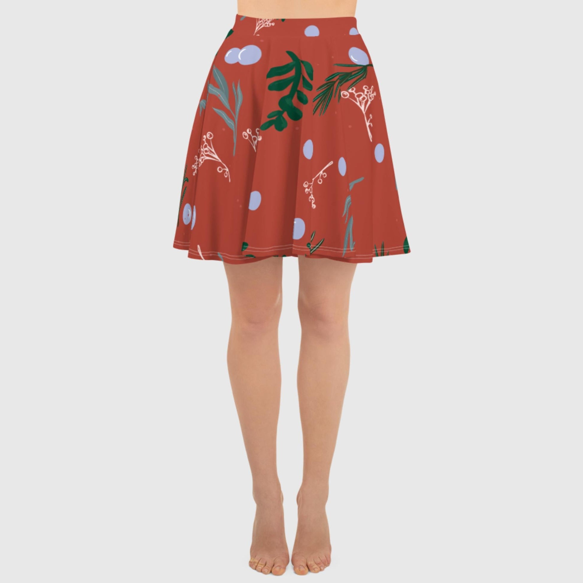 Women's skater skirt, Rust color skirt, Leaf pattern skater skirt, Cut & sew sublimation skirt, skater skirt for summer and spring - PratSN