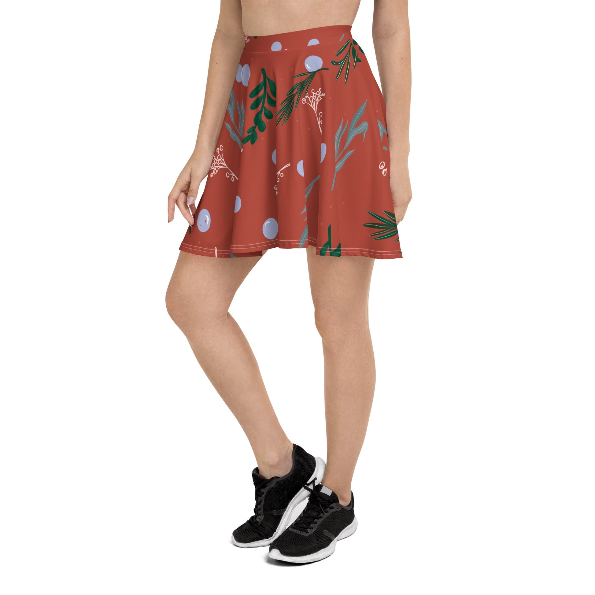Women's skater skirt, Rust color skirt, Leaf pattern skater skirt, Cut & sew sublimation skirt, skater skirt for summer and spring - PratSN