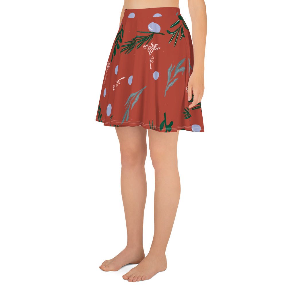 Women's skater skirt, Rust color skirt, Leaf pattern skater skirt, Cut & sew sublimation skirt, skater skirt for summer and spring - PratSN