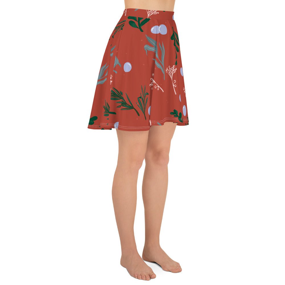 Women's skater skirt, Rust color skirt, Leaf pattern skater skirt, Cut & sew sublimation skirt, skater skirt for summer and spring - PratSN