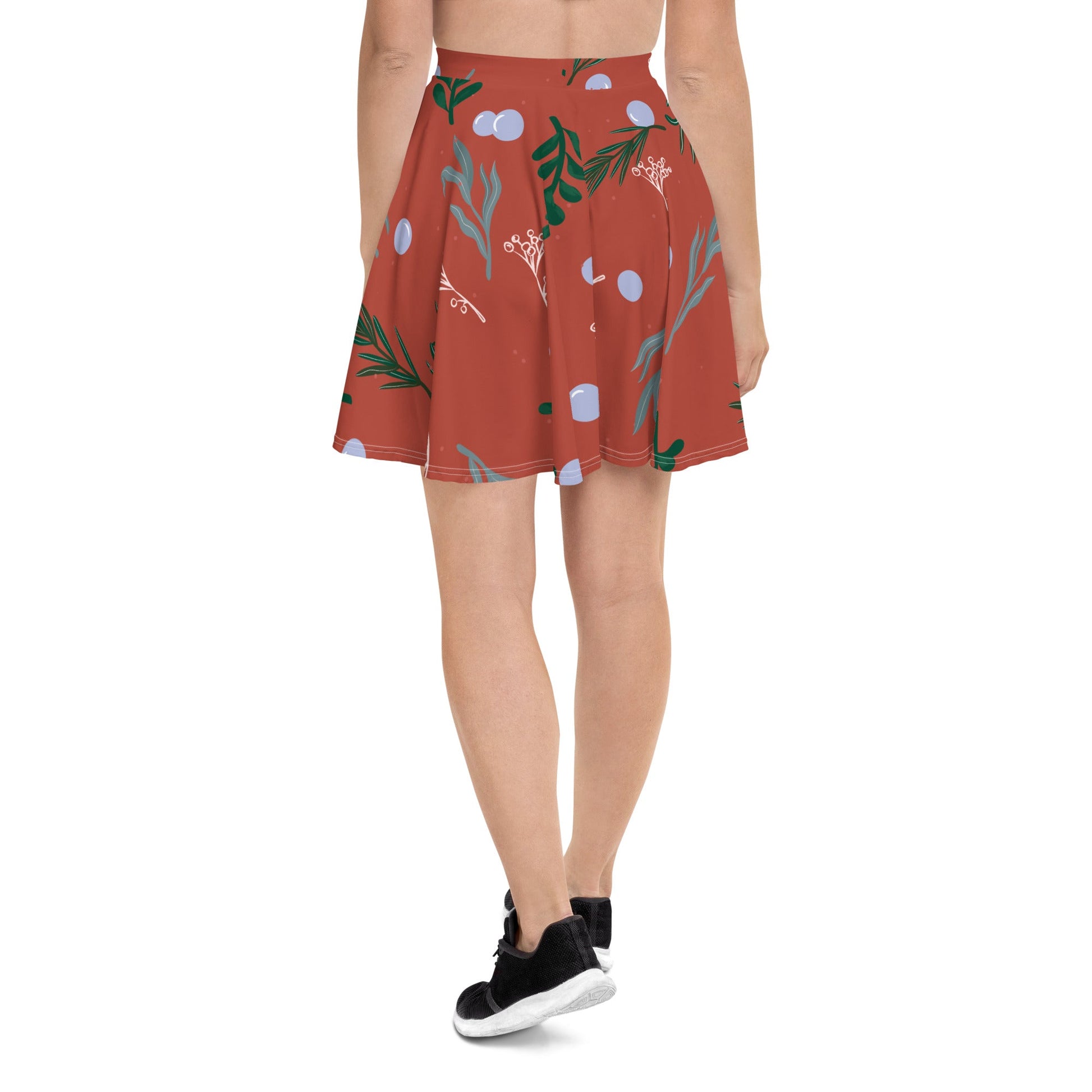 Women's skater skirt, Rust color skirt, Leaf pattern skater skirt, Cut & sew sublimation skirt, skater skirt for summer and spring - PratSN