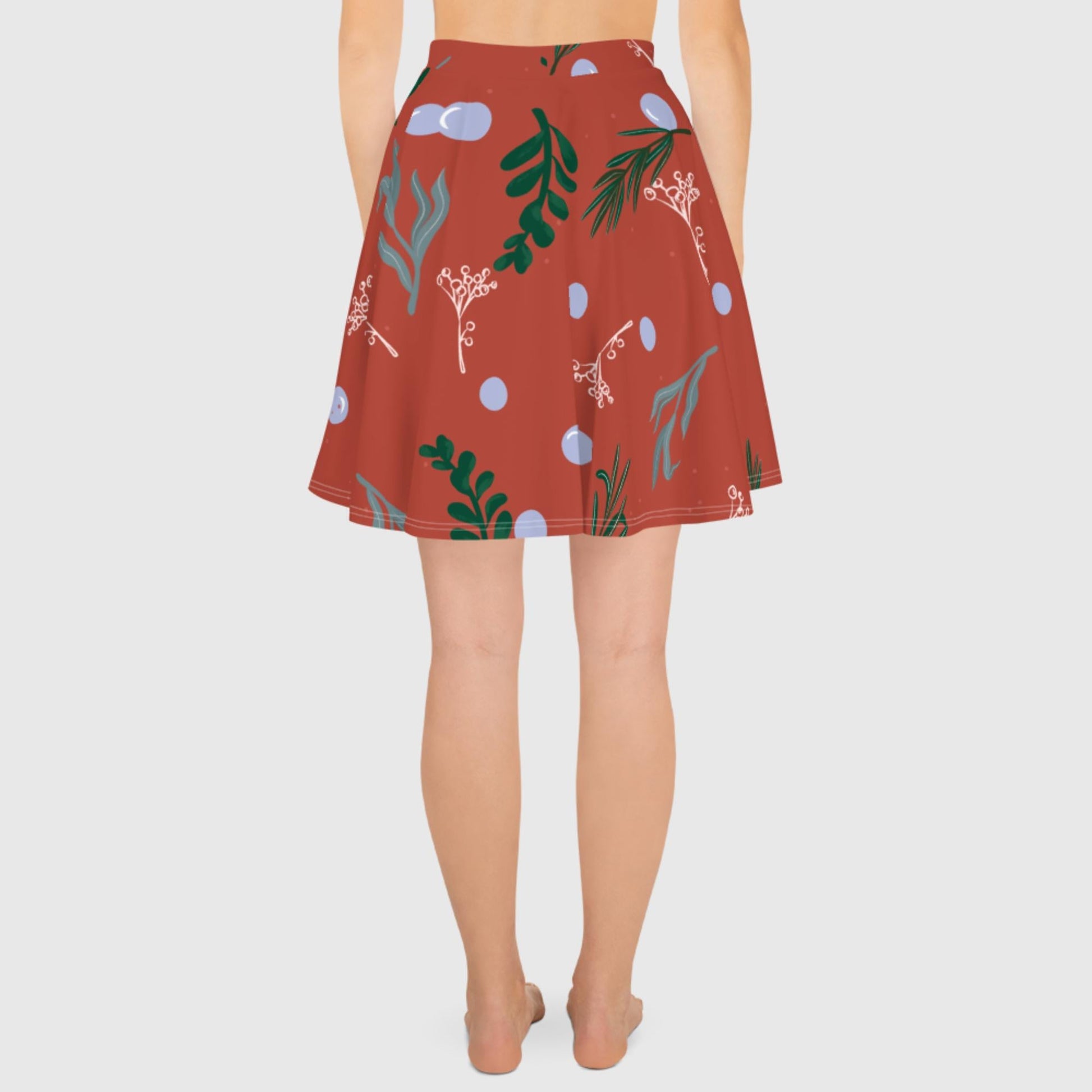 Women's skater skirt, Rust color skirt, Leaf pattern skater skirt, Cut & sew sublimation skirt, skater skirt for summer and spring - PratSN