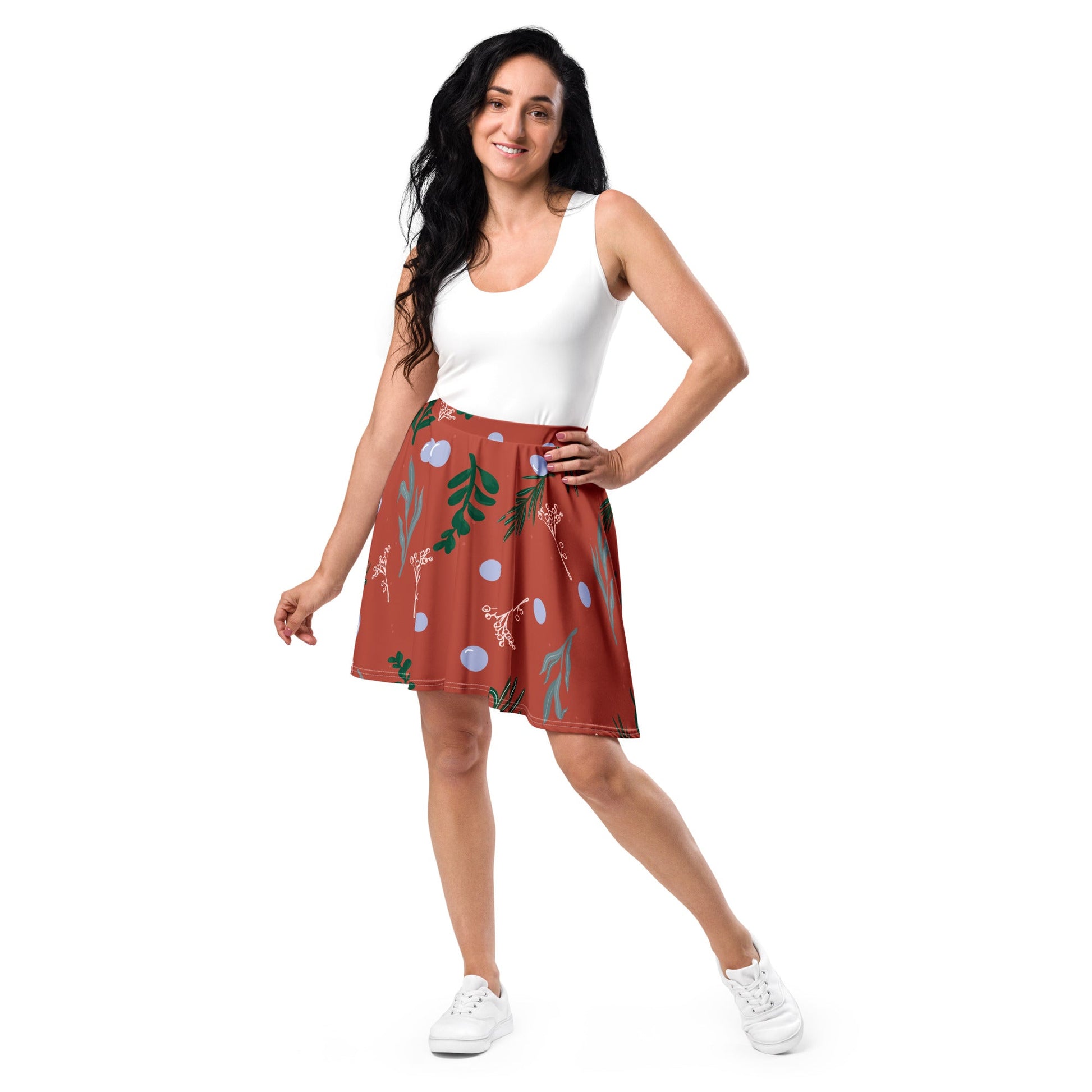 Women's skater skirt, Rust color skirt, Leaf pattern skater skirt, Cut & sew sublimation skirt, skater skirt for summer and spring - PratSN