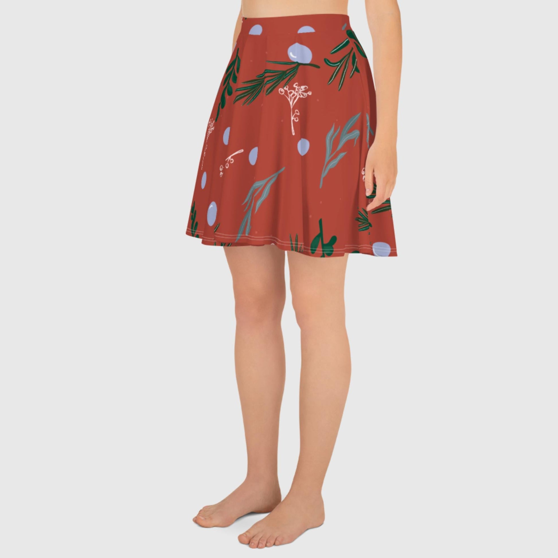 Women's skater skirt, Rust color skirt, Leaf pattern skater skirt, Cut & sew sublimation skirt, skater skirt for summer and spring - PratSN
