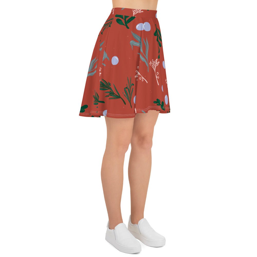 Women's skater skirt, Rust color skirt, Leaf pattern skater skirt, Cut & sew sublimation skirt, skater skirt for summer and spring - PratSN