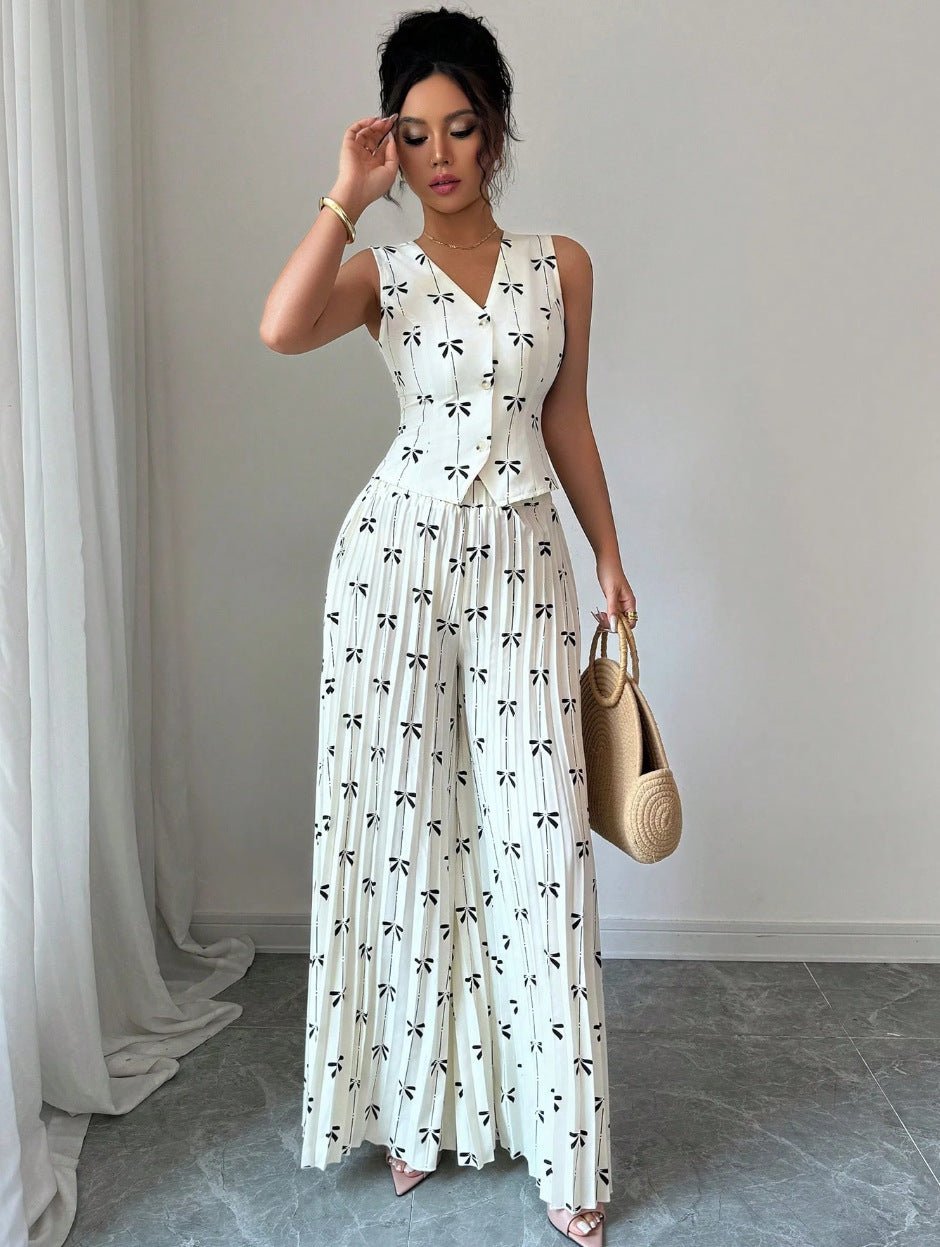 Women's Sleeveless Fitted Vest Top And High - waisted Wide - leg Pants Two - piece Set - PratSN