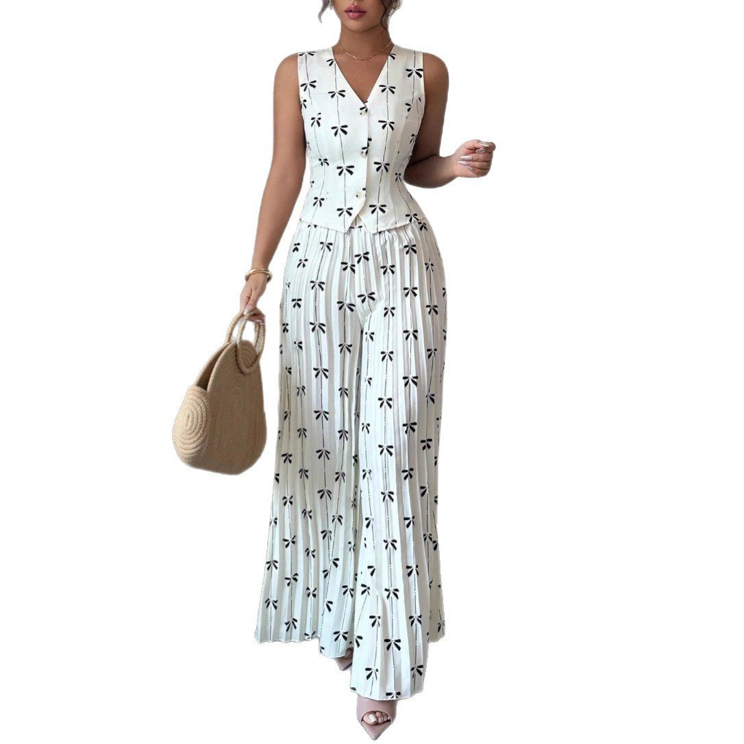 Women's Sleeveless Fitted Vest Top And High - waisted Wide - leg Pants Two - piece Set - PratSN