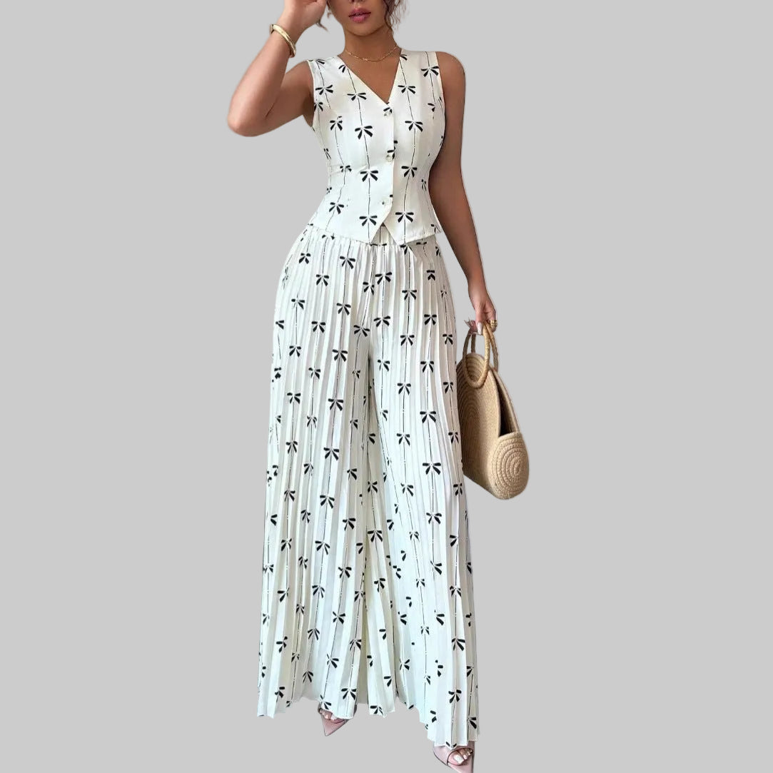 Women's Sleeveless Fitted Vest Top And High - waisted Wide - leg Pants Two - piece Set - PratSN