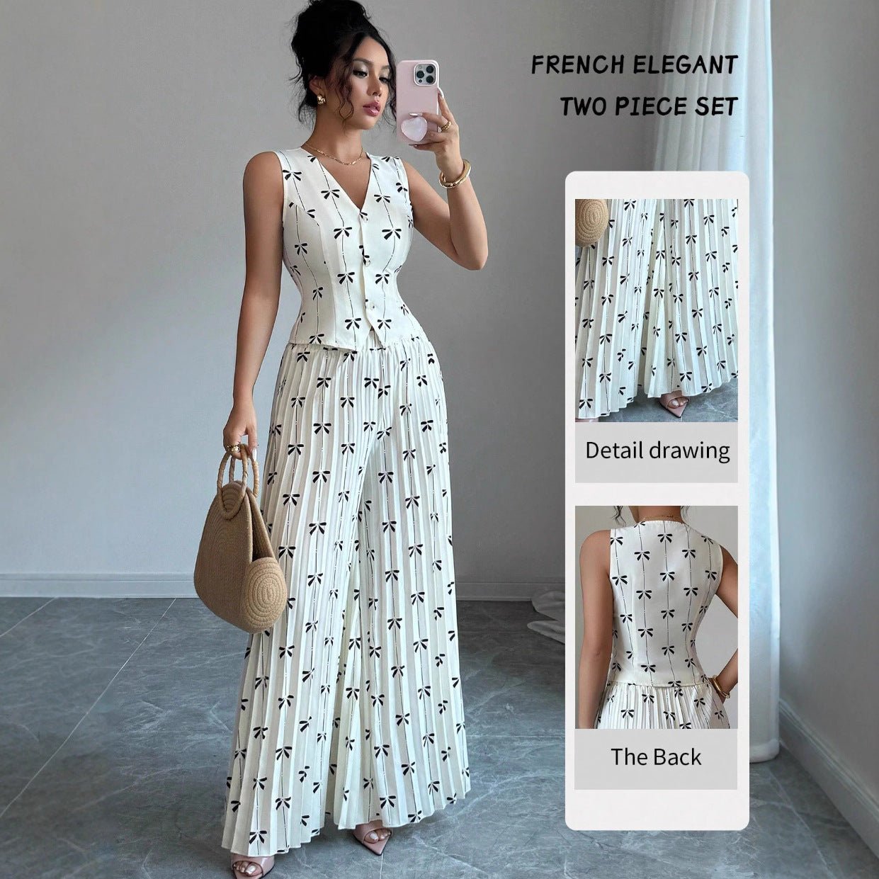 Women's Sleeveless Fitted Vest Top And High - waisted Wide - leg Pants Two - piece Set - PratSN
