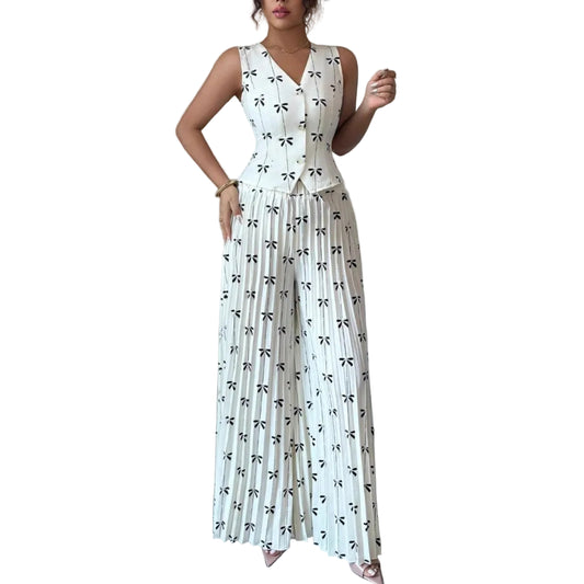 Women's Sleeveless Fitted Vest Top And High - waisted Wide - leg Pants Two - piece Set - PratSN