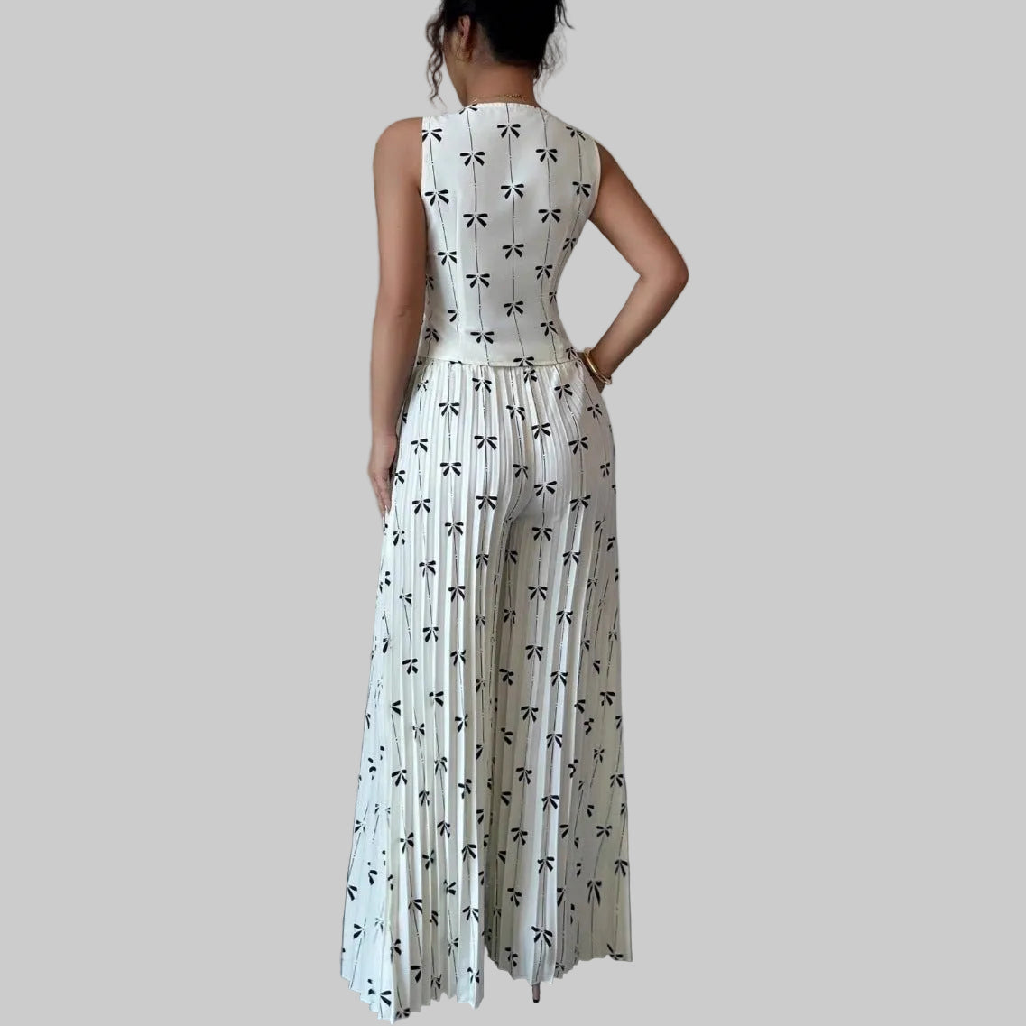 Women's Sleeveless Fitted Vest Top And High - waisted Wide - leg Pants Two - piece Set - PratSN