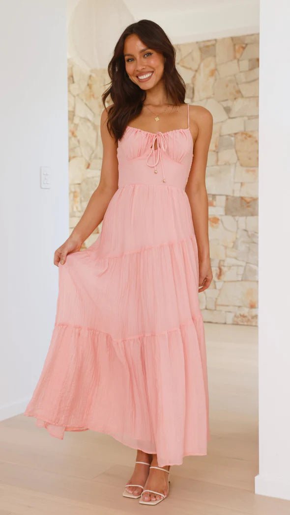 Women's Sleeveless Splicing Sling Long Tie Large Swing Dress - PratSN