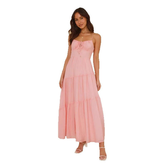 Women's Sleeveless Splicing Sling Long Tie Large Swing Dress - PratSN