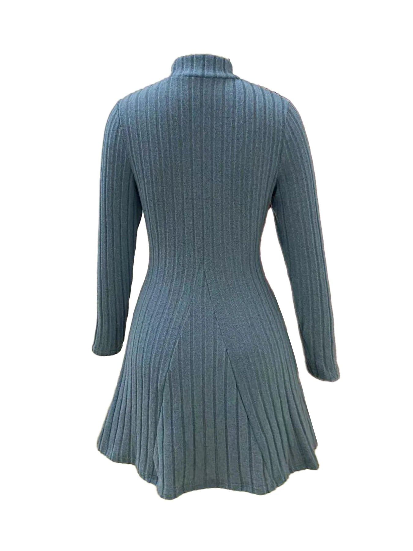 Women's slim fit half high collar waist cinched A - line skirt long sleeved pit stripe dress - PratSN