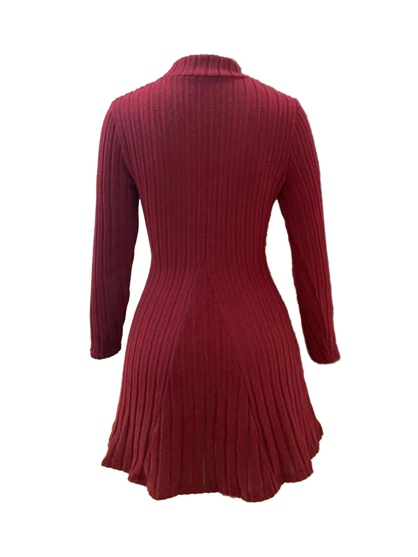 Women's slim fit half high collar waist cinched A - line skirt long sleeved pit stripe dress - PratSN