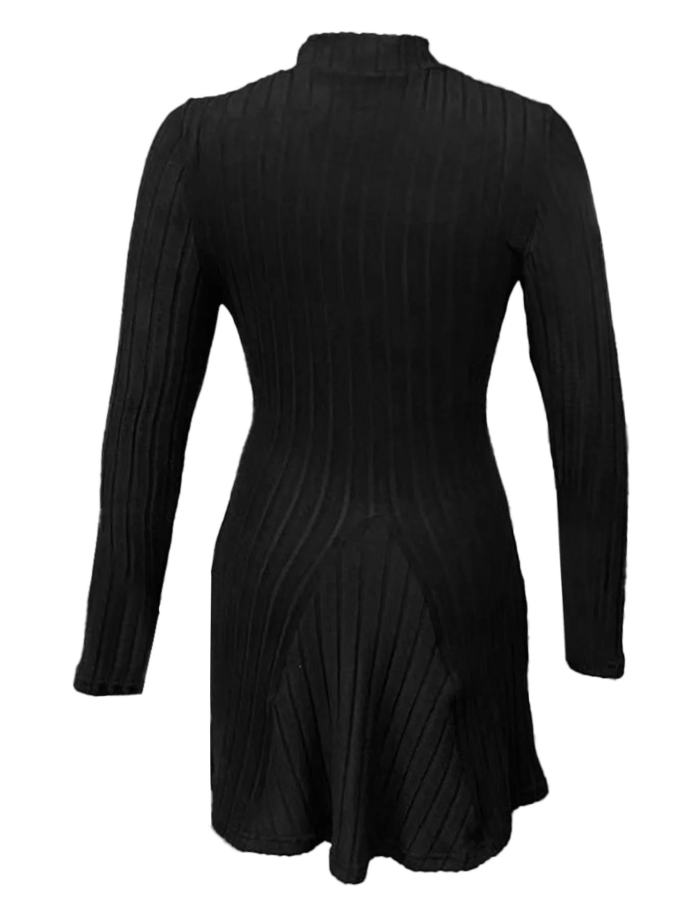 Women's slim fit half high collar waist cinched A - line skirt long sleeved pit stripe dress - PratSN