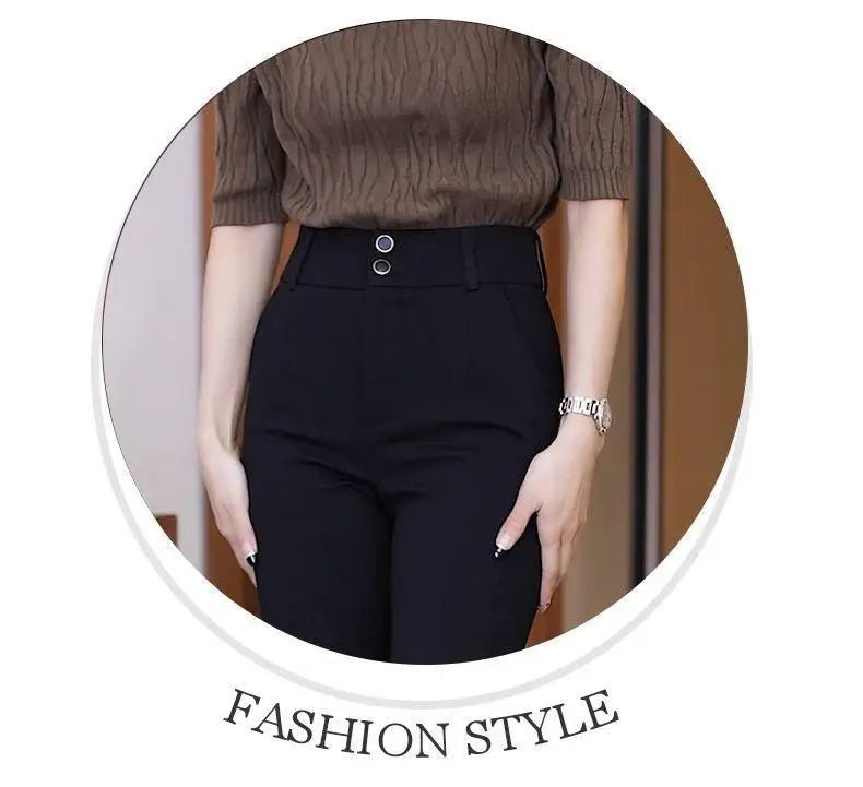 Women's Slim Fit High Waist Bell Bot Pants Casual Elastic Suit Pants Long High Waist Flared Trousers - PratSN