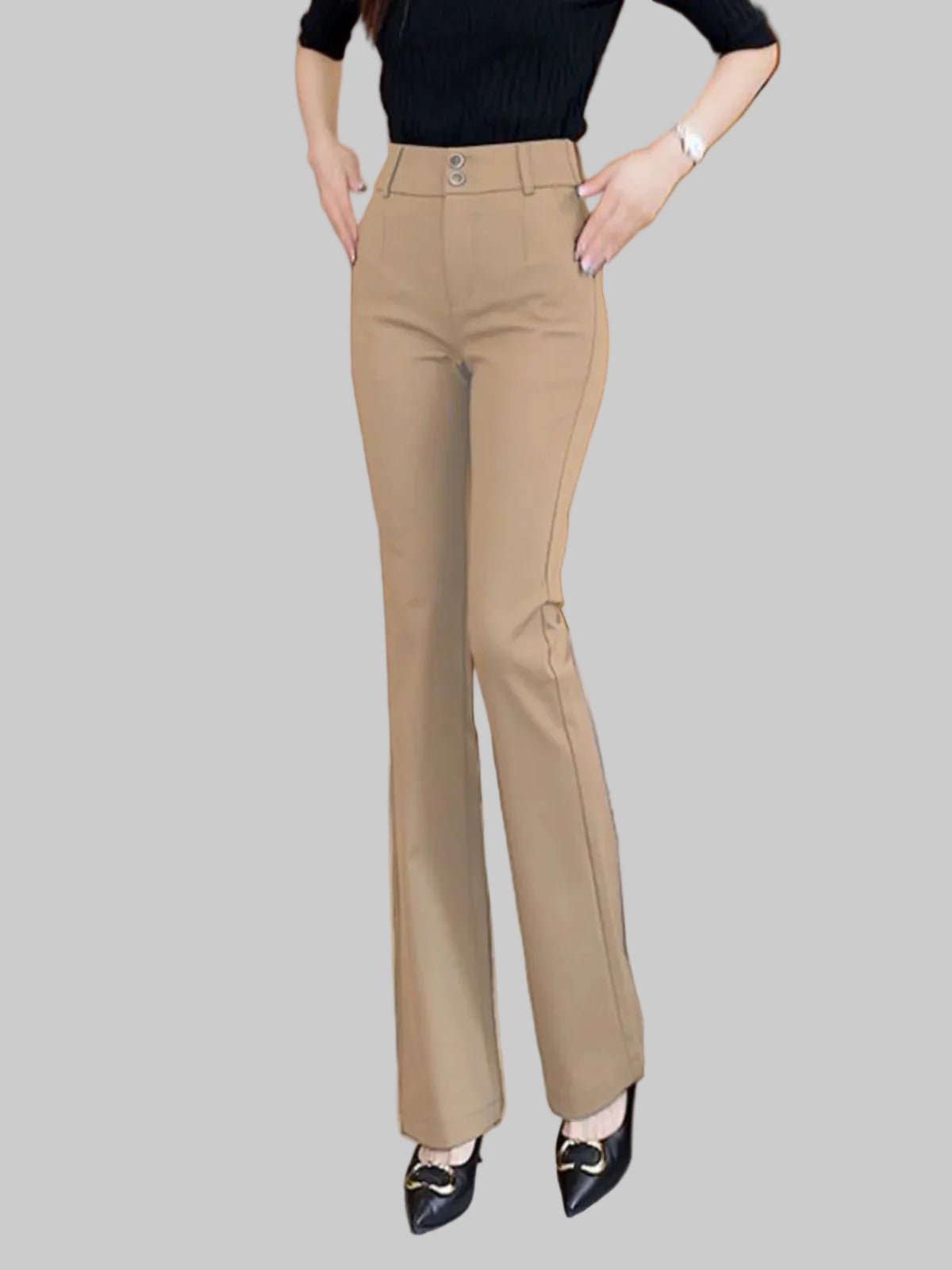 Women's Slim Fit High Waist Bell Bot Pants Casual Elastic Suit Pants Long High Waist Flared Trousers - PratSN