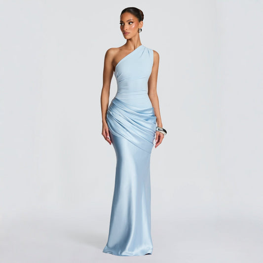 Women's Slim Off - shoulder Bodycon Maxi Dress Solid Color Sleeveless Evening Party Gown Dresses - PratSN