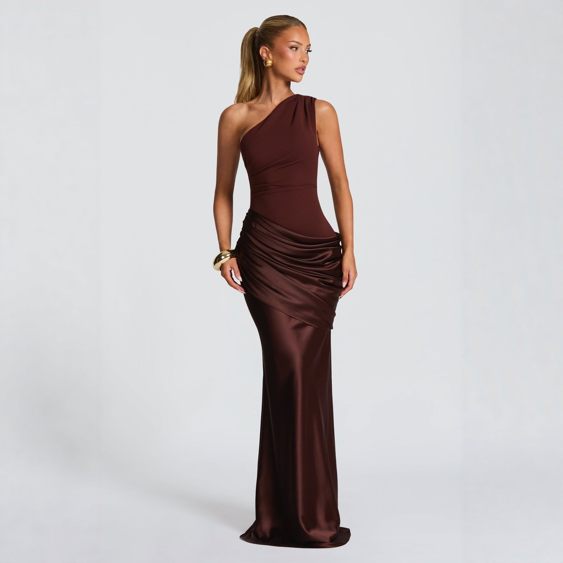 Women's Slim Off - shoulder Bodycon Maxi Dress Solid Color Sleeveless Evening Party Gown Dresses - PratSN