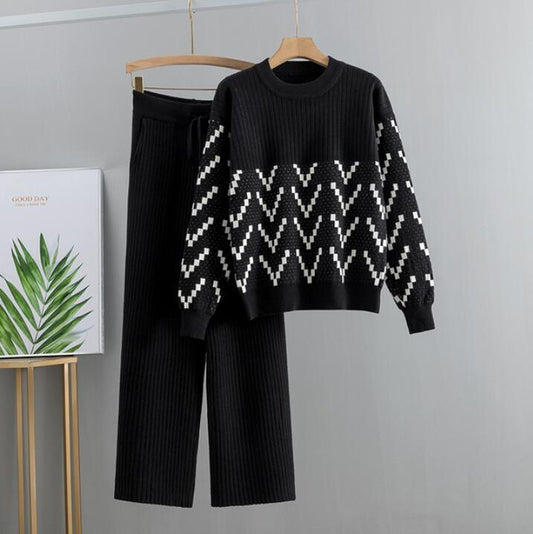 Women's Slimming Wide - leg Pants Top Two - piece Fashionable Sweater For Age Reduction - PratSN