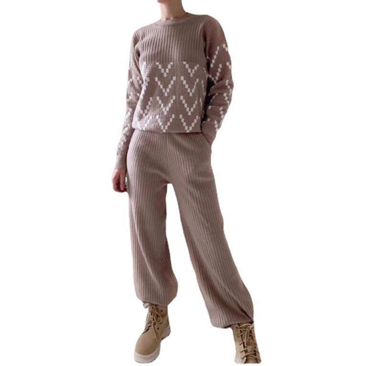 Women's Slimming Wide - leg Pants Top Two - piece Fashionable Sweater For Age Reduction - PratSN
