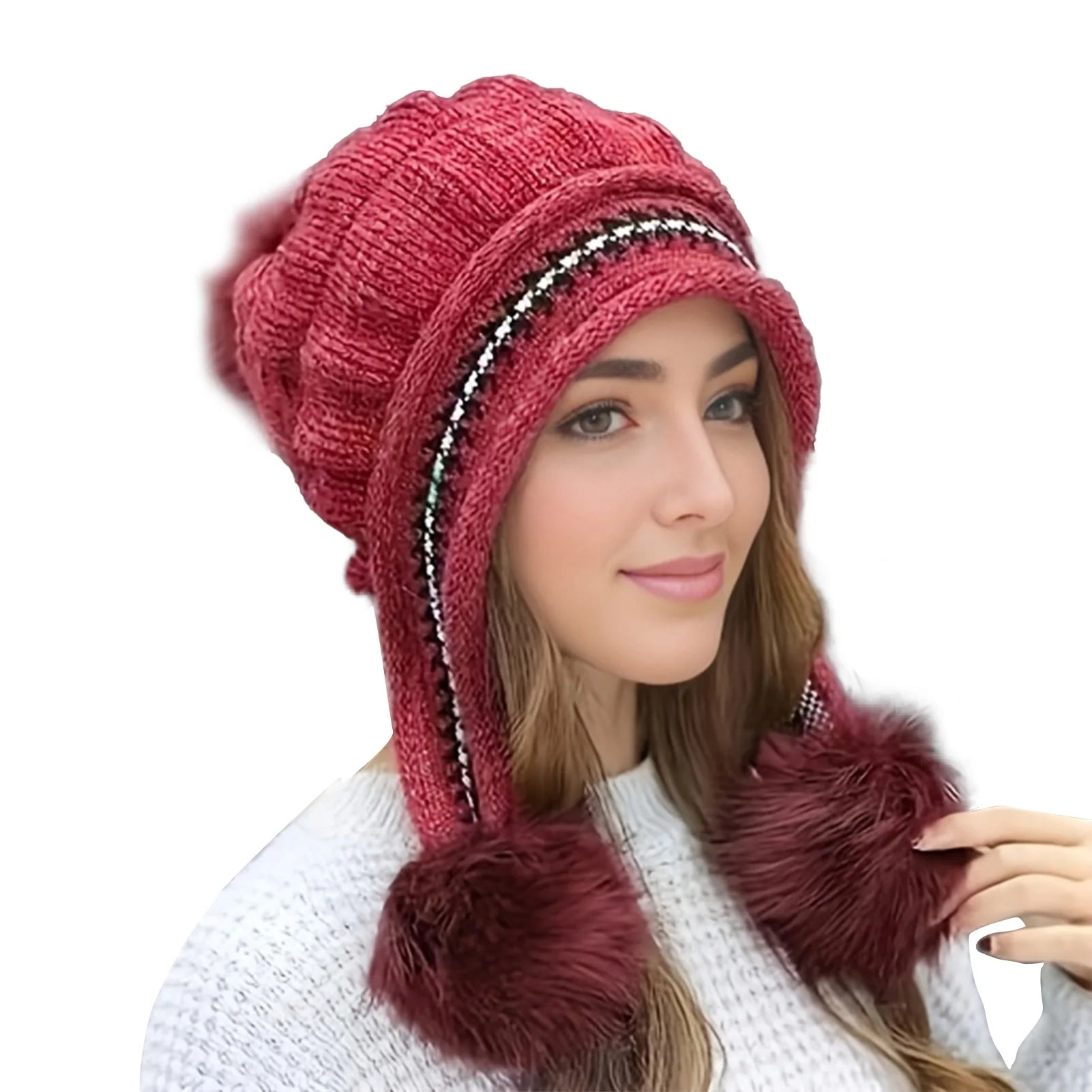 Women's Soft Winter Warm Fur Hat Fleece Lined Earflap Hat Beanie Casual Cold Weather - PratSN