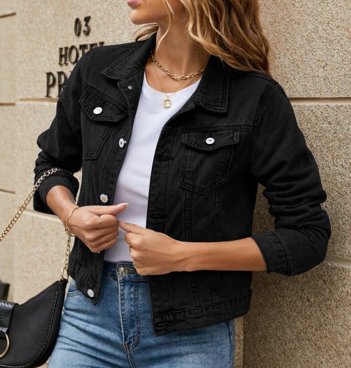 Women's Solid Color Fashion Slim Lapel Denim Jacket - PratSN