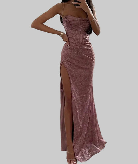 Women's Split Suspender Dress Summer Fashion Evening Party Slim V - neck Long Dresses - PratSN