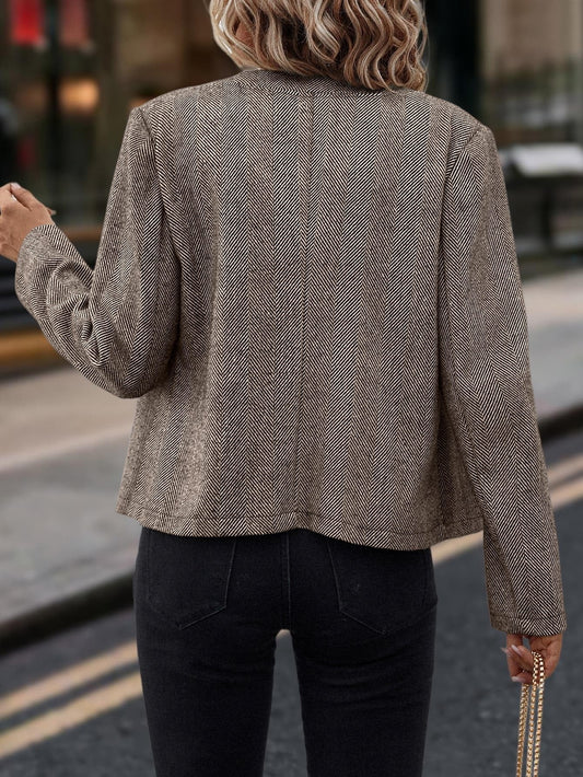 Women's Spring And Autumn Herringbone Coat, Round Neck Long Sleeve Fitted Jacket, Double - breasted Metal Buttons. - PratSN
