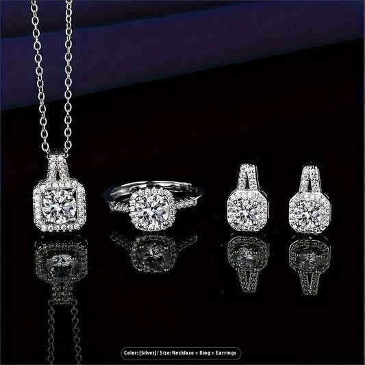 Women's Sterling Silver Natural Stone Earrings Set Necklace - PratSN