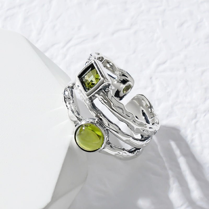 Women's Sterling Silver Olivine Crystal Ring - PratSN