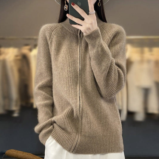 Women's Striped Turtleneck Zipper Sweater - PratSN