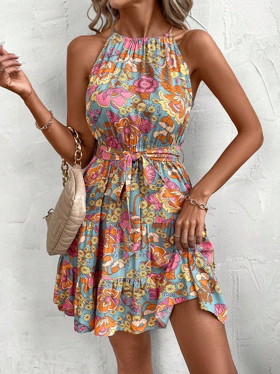 Womens Stylish Lace - up Printed Slip Dress - PratSN