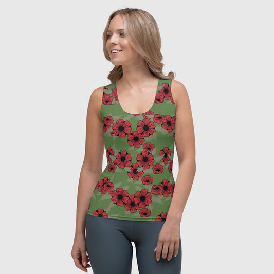 Women's sublimation cut & sew tank top, Green and red tank top, Floral pattern tank top, Hand sewn, tank top for summer and spring festivals - PratSN