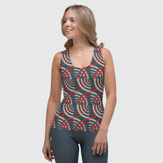 Women's sublimation cut & sew tank top, Multicolor tank top, Circular geometric pattern tank top, Hand sewn, tank top for summer and spring - PratSN