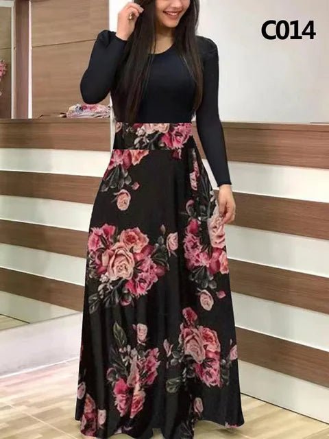 Women's Summer Casual Polka Dot Print Patchwork Long Dr Ele Faionable Maxi Gown for Spring Autumn Seasons - PratSN