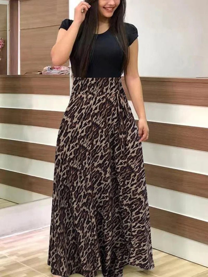 Women's Summer Casual Polka Dot Print Patchwork Long Dr Ele Faionable Maxi Gown for Spring Autumn Seasons - PratSN