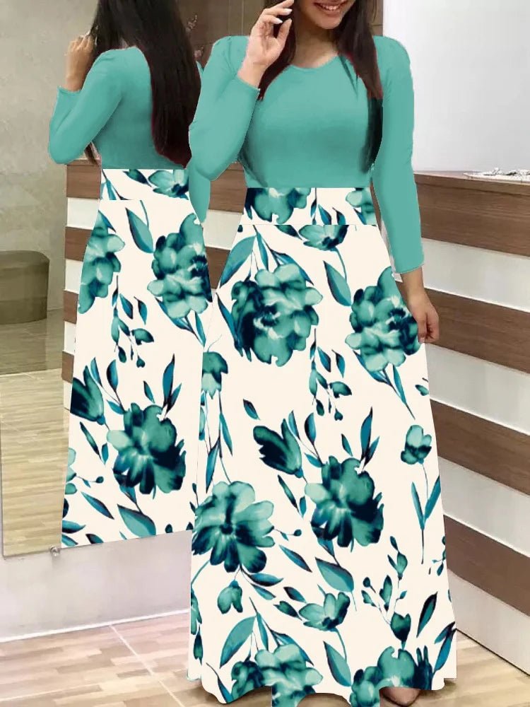Women's Summer Casual Polka Dot Print Patchwork Long Dr Ele Faionable Maxi Gown for Spring Autumn Seasons - PratSN