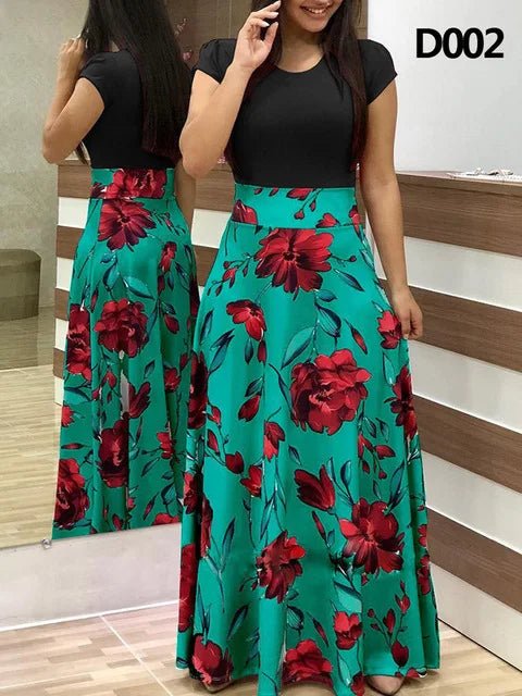 Women's Summer Casual Polka Dot Print Patchwork Long Dr Ele Faionable Maxi Gown for Spring Autumn Seasons - PratSN