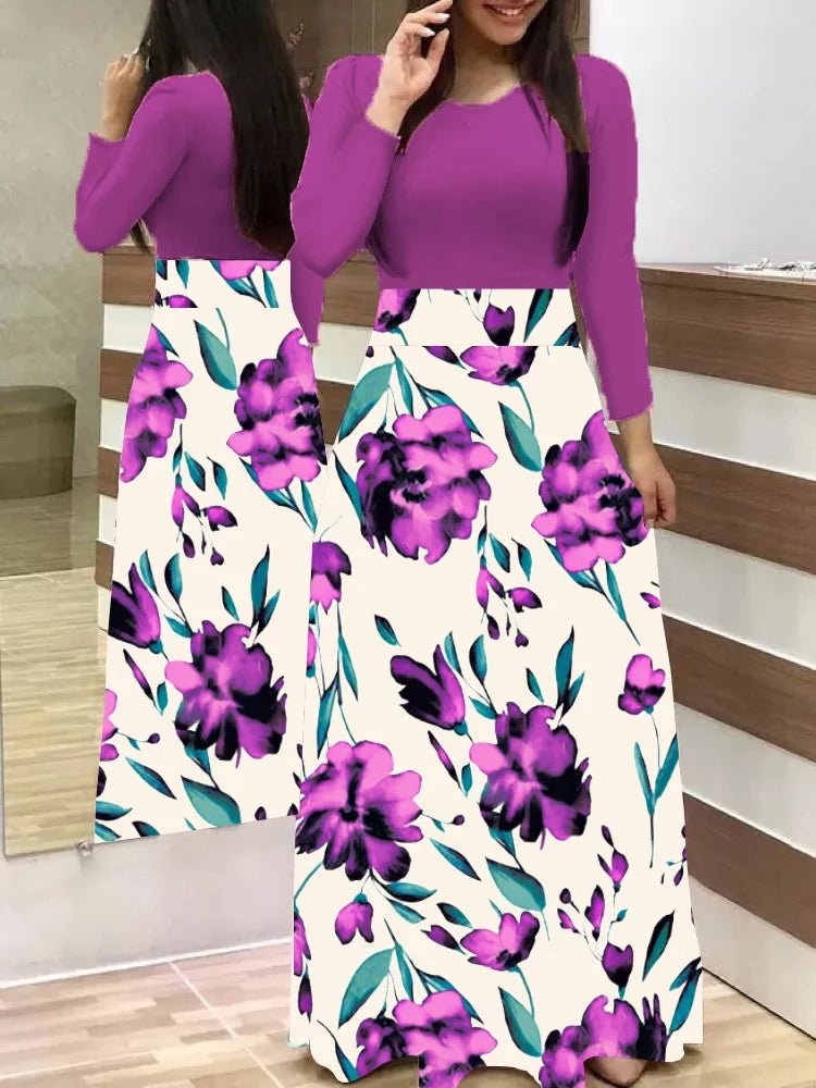 Women's Summer Casual Polka Dot Print Patchwork Long Dr Ele Faionable Maxi Gown for Spring Autumn Seasons - PratSN