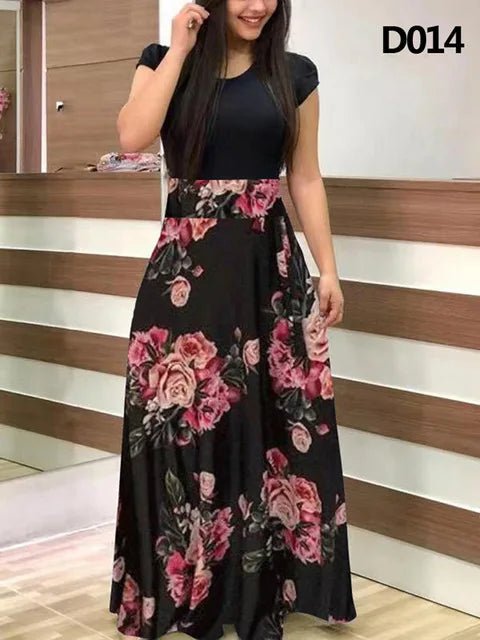 Women's Summer Casual Polka Dot Print Patchwork Long Dr Ele Faionable Maxi Gown for Spring Autumn Seasons - PratSN
