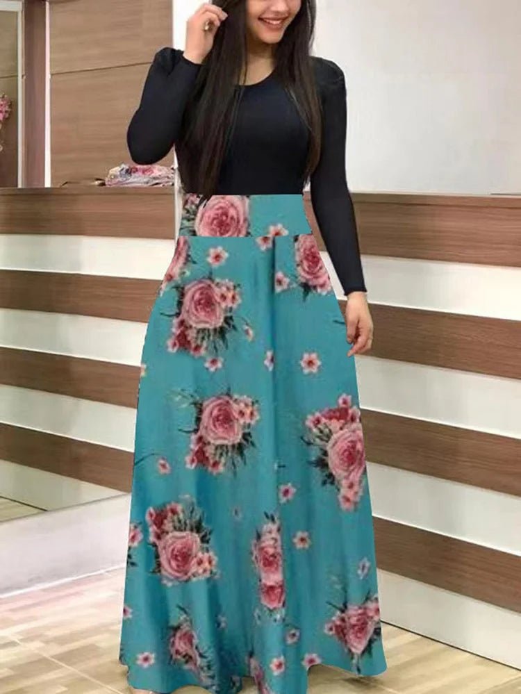 Women's Summer Casual Polka Dot Print Patchwork Long Dr Ele Faionable Maxi Gown for Spring Autumn Seasons - PratSN