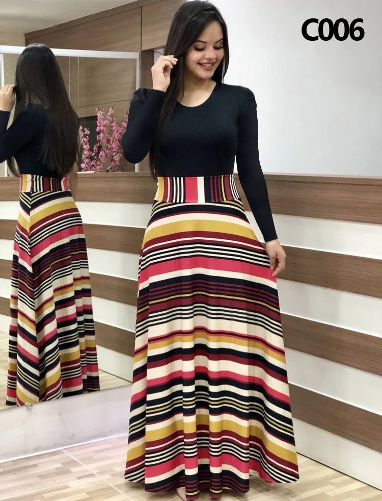 Women's Summer Casual Polka Dot Print Patchwork Long Dr Ele Faionable Maxi Gown for Spring Autumn Seasons - PratSN
