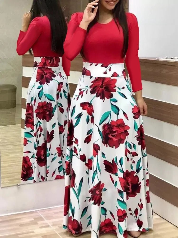 Women's Summer Casual Polka Dot Print Patchwork Long Dr Ele Faionable Maxi Gown for Spring Autumn Seasons - PratSN