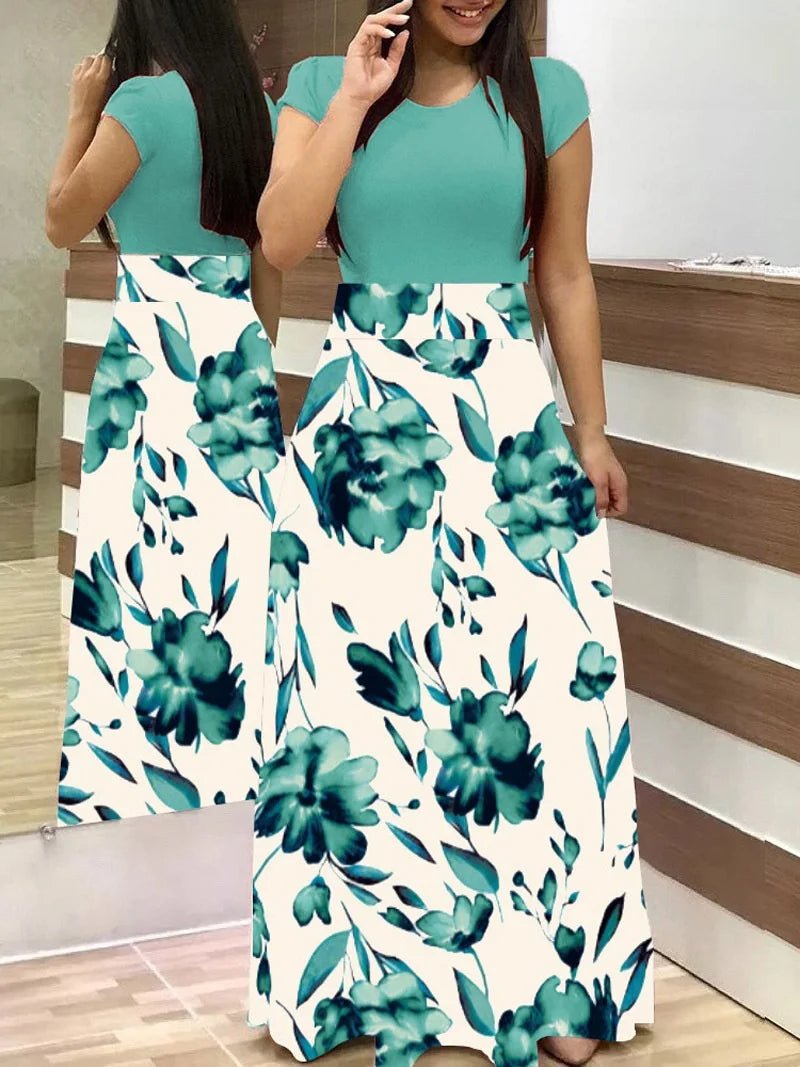 Women's Summer Casual Polka Dot Print Patchwork Long Dr Ele Faionable Maxi Gown for Spring Autumn Seasons - PratSN
