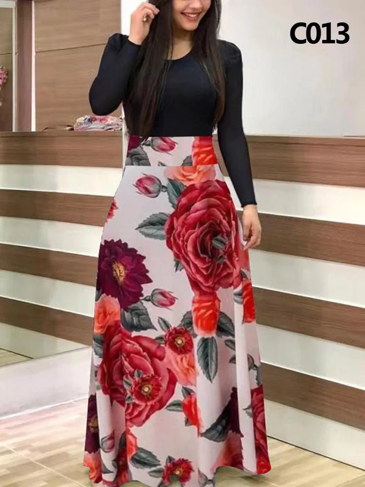 Women's Summer Casual Polka Dot Print Patchwork Long Dr Ele Faionable Maxi Gown for Spring Autumn Seasons - PratSN