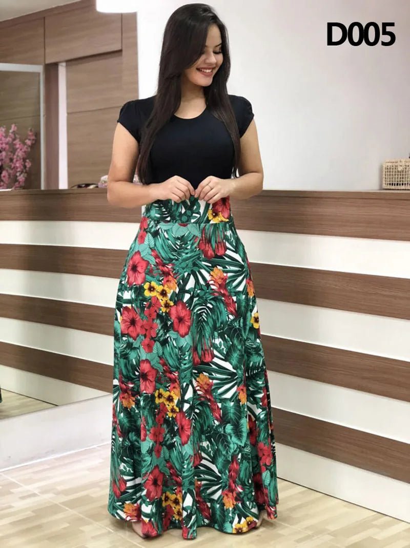 Women's Summer Casual Polka Dot Print Patchwork Long Dr Ele Faionable Maxi Gown for Spring Autumn Seasons - PratSN